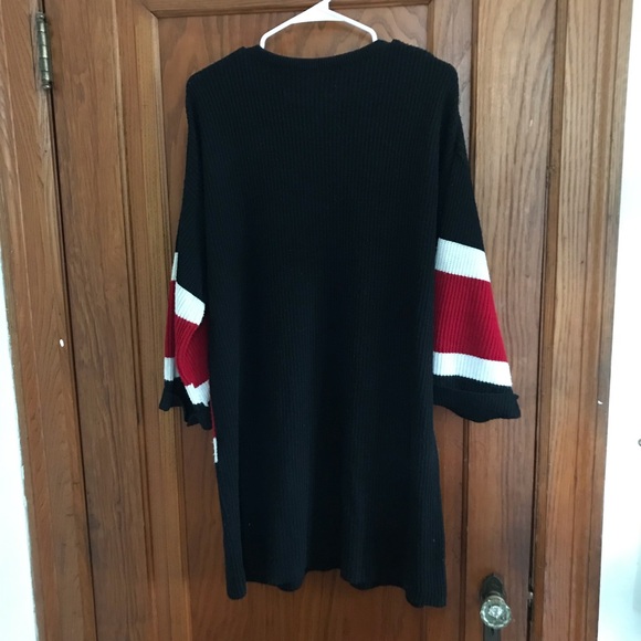 Black Red and White Long Sleeve Knit Mini Dress - Picture 3 of 6